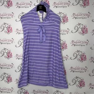 Terry cloth dress striped lilac purple with white tie waist y2k mini coverup